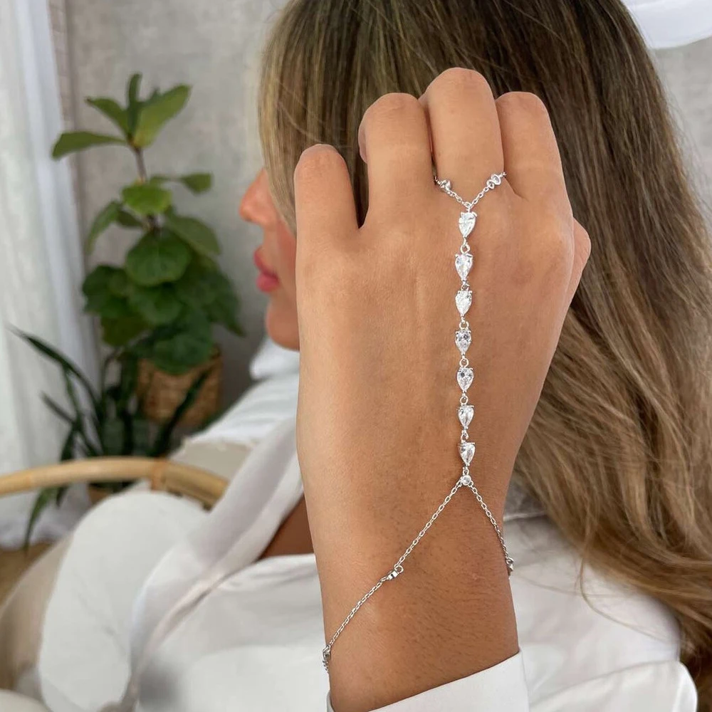 Jewelry & Watches Review - Fashion Zircon Teardrop Finger Bracelet Slave