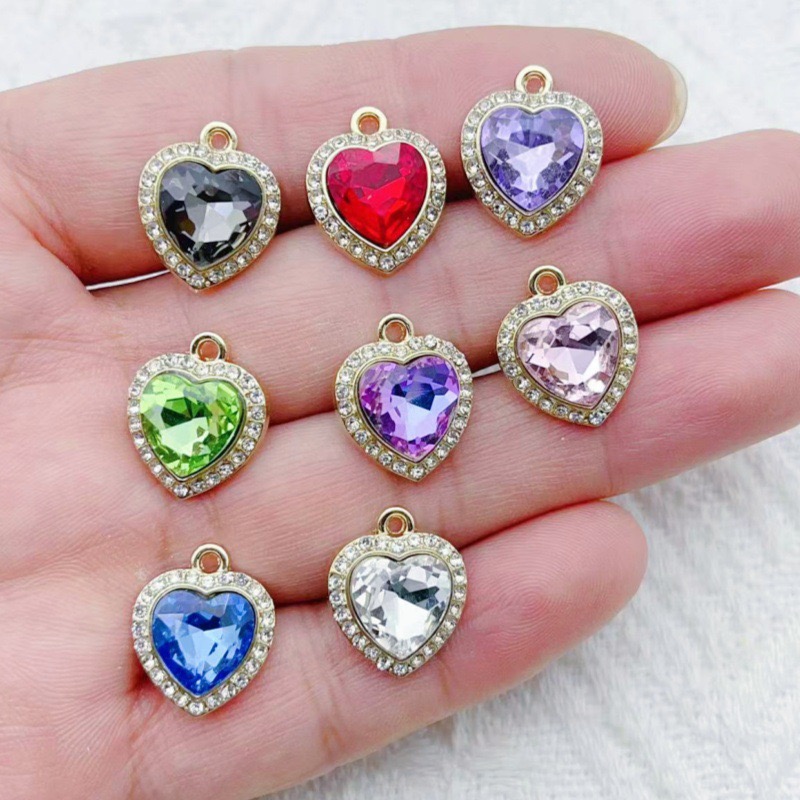 Jewelry & Watches Review - 10pcs heart-shaped inlaid colorful gemstone pendant,