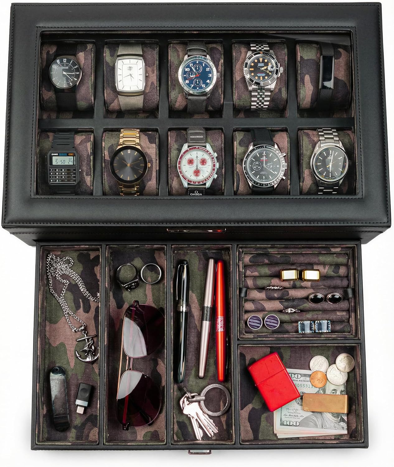 Jewelry Watches For Men - Large Watch Box for Men, 10-Slot