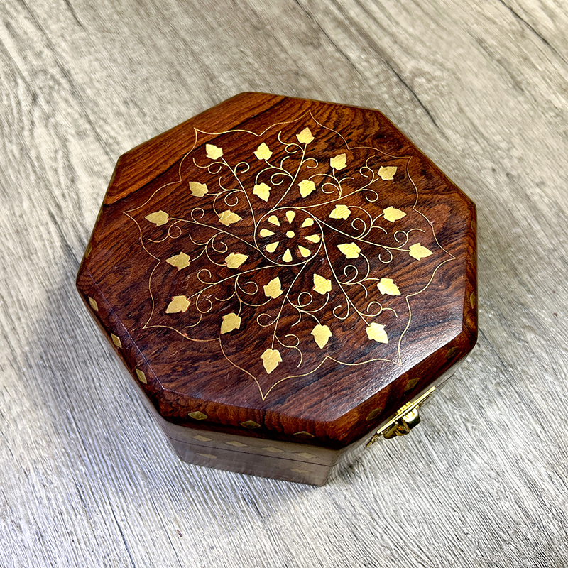 Indian Jewelry Watches - Hand Carved Octagonal Wooden Box with