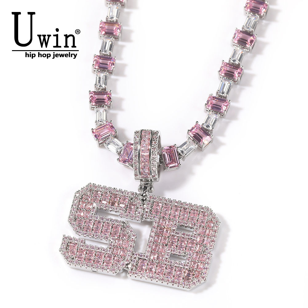 Tennis Bracelet Cubic - Uwin Pink Baguette Letters Custom Name