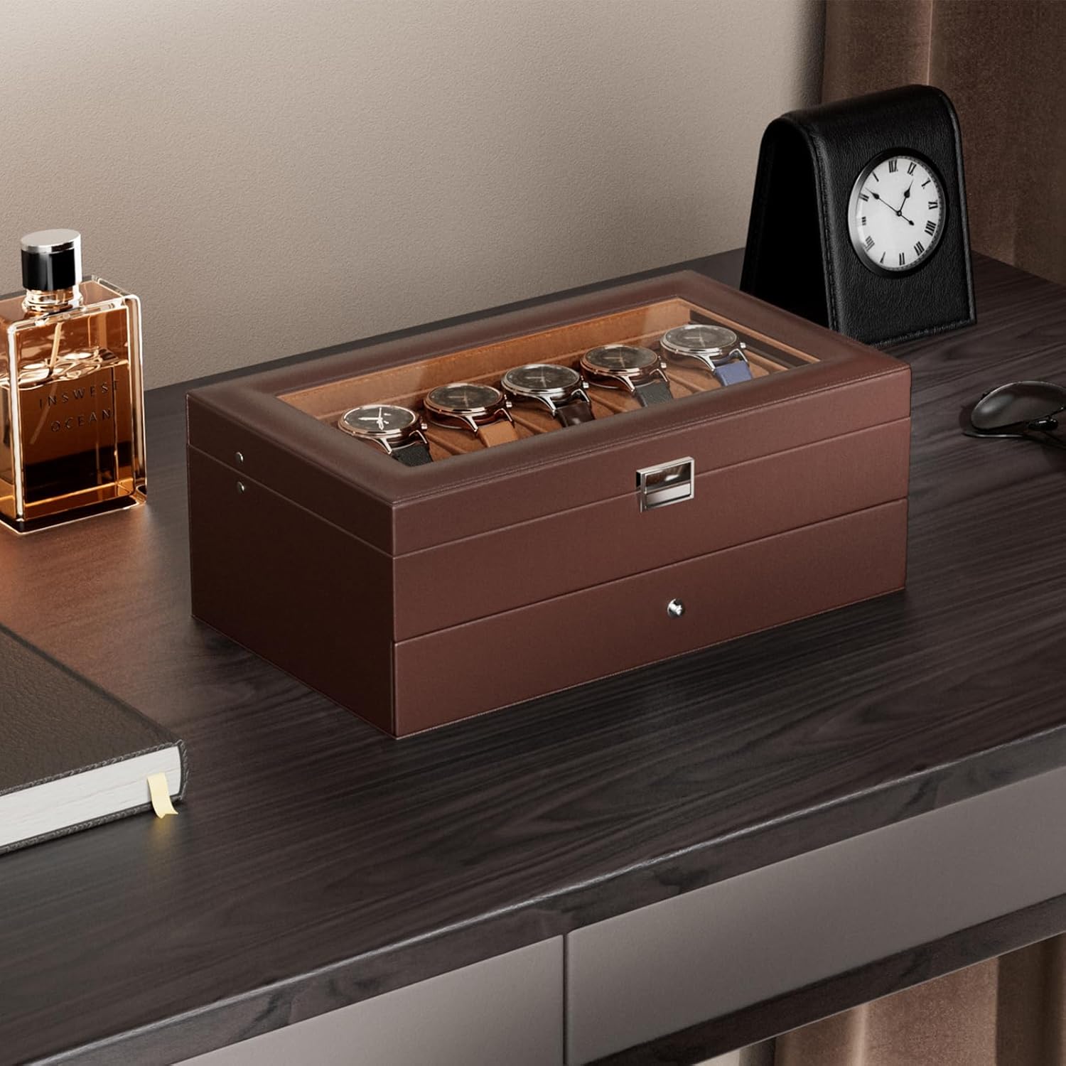 12 Slot Watch Box with Drawer, - Jewelry Watches For Men のレビューと価格