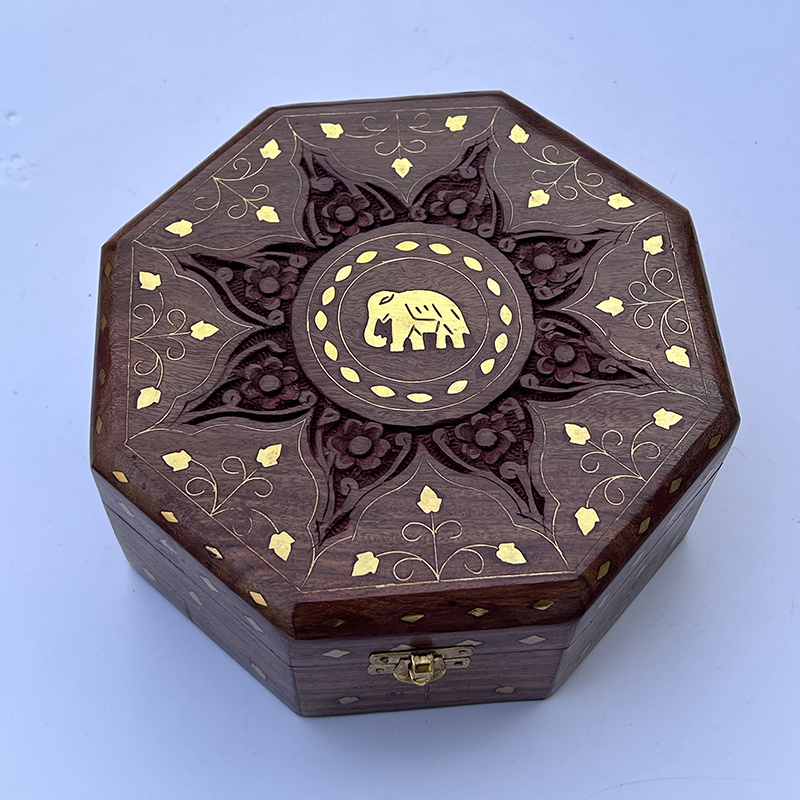 Hand Carved Octagonal Wooden B - Indian Jewelry Watches のレビューと価格