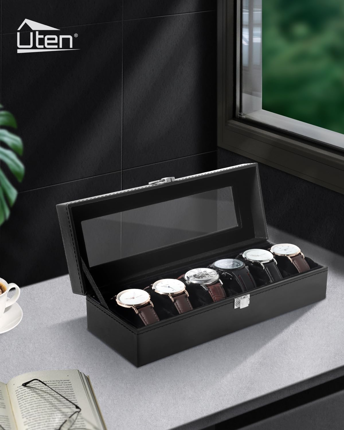 6 Slot Watch Box with Glass Li - Jewelry Watches For Men のレビューと価格