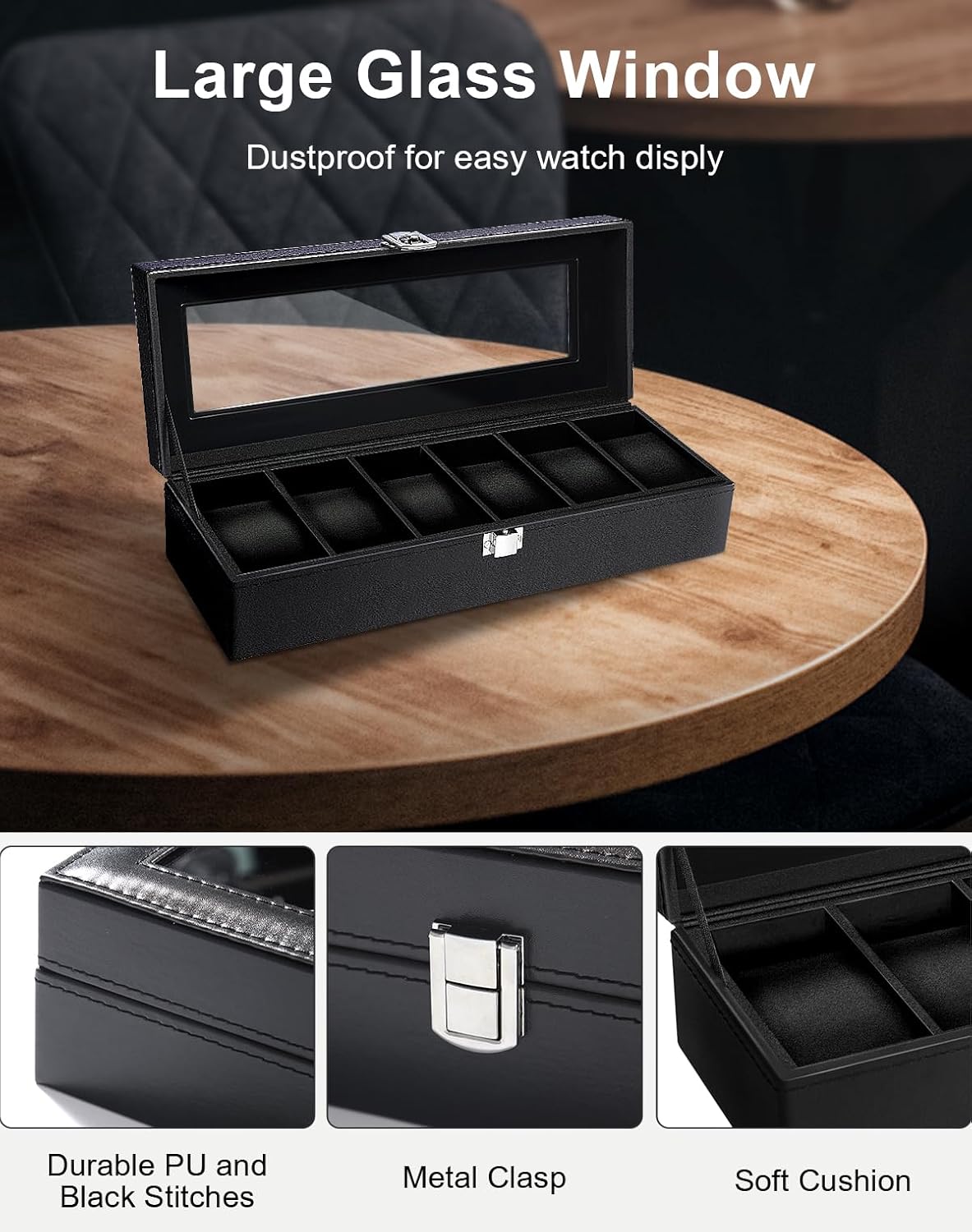 6 Slot Watch Box with Glass Li - Jewelry Watches For Men のレビューと価格