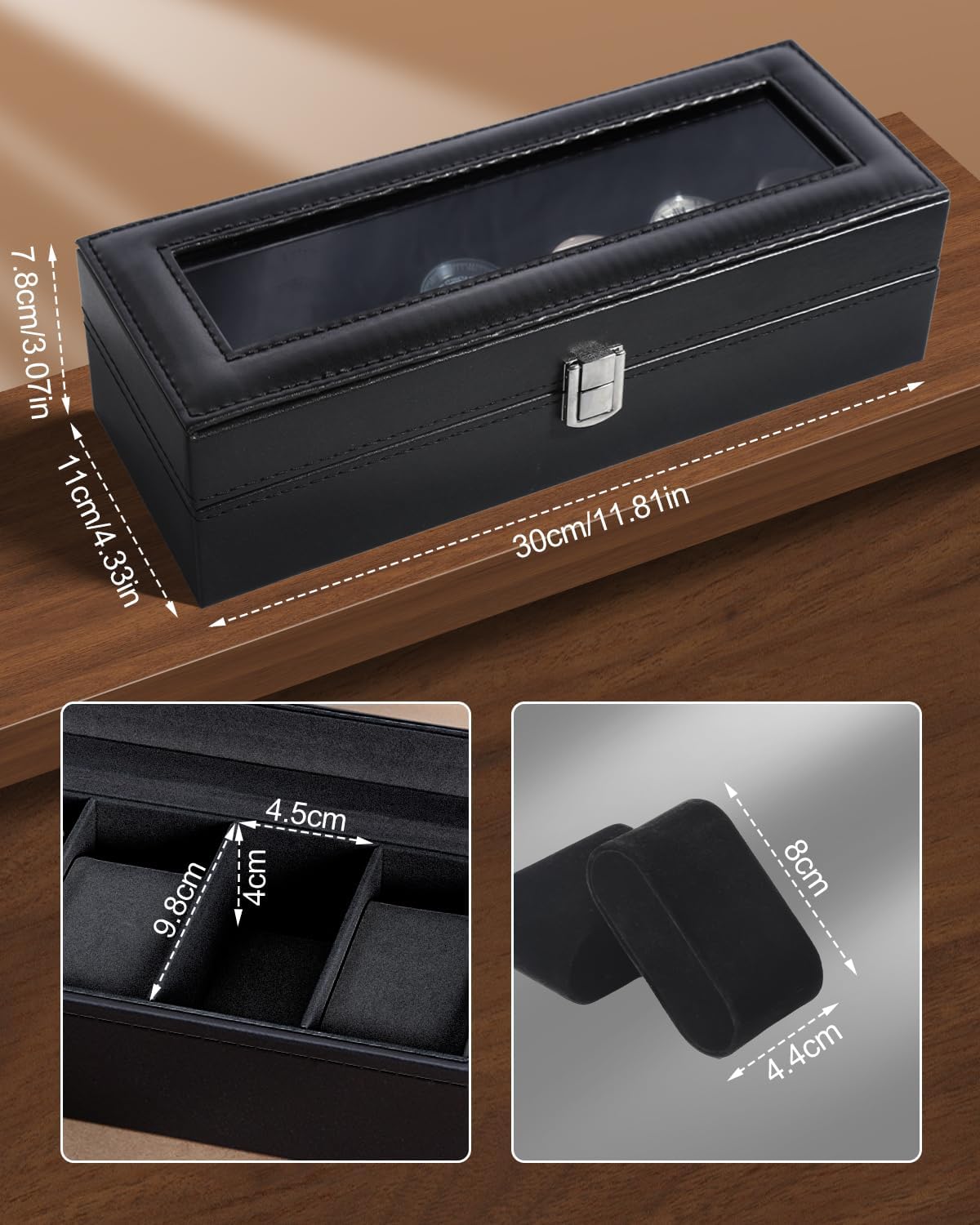 6 Slot Watch Box with Glass Li - Jewelry Watches For Men のレビューと価格