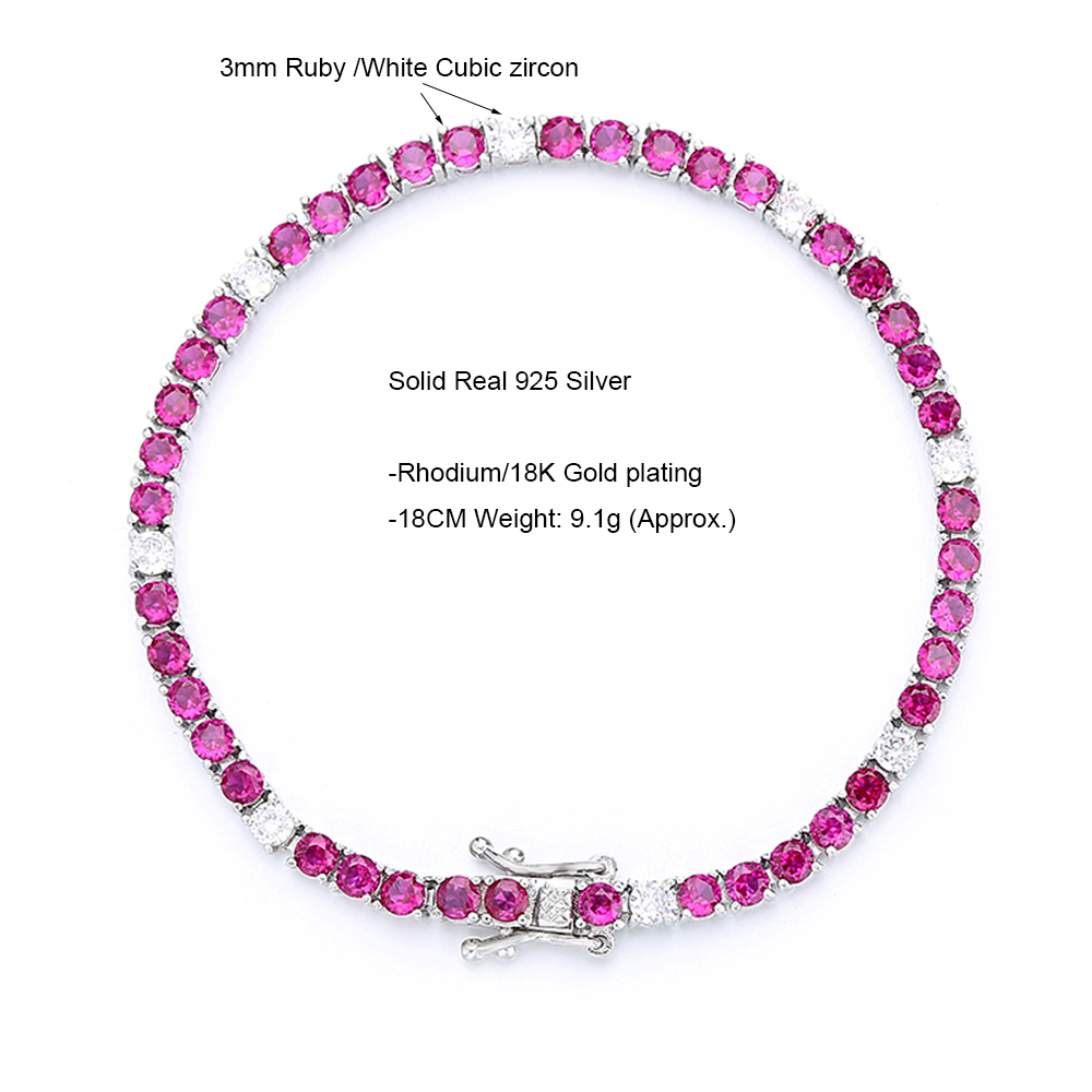 3MM Ruby Fuchsia Pink Mix Whit - Tennis Bracelet Cubic のレビューと価格