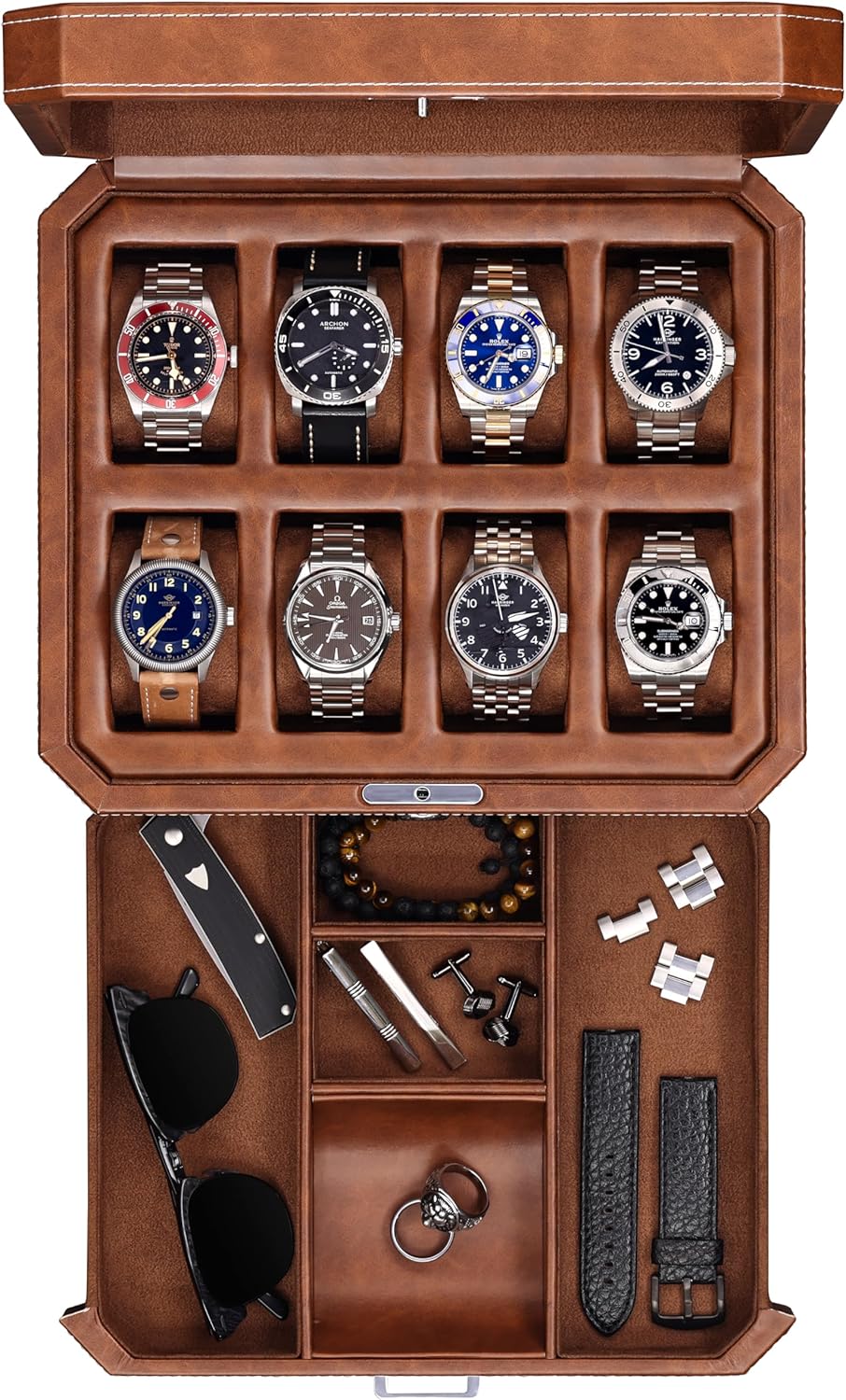 8 Slot Leather Watch Box with  - Jewelry Watches For Men のレビューと価格