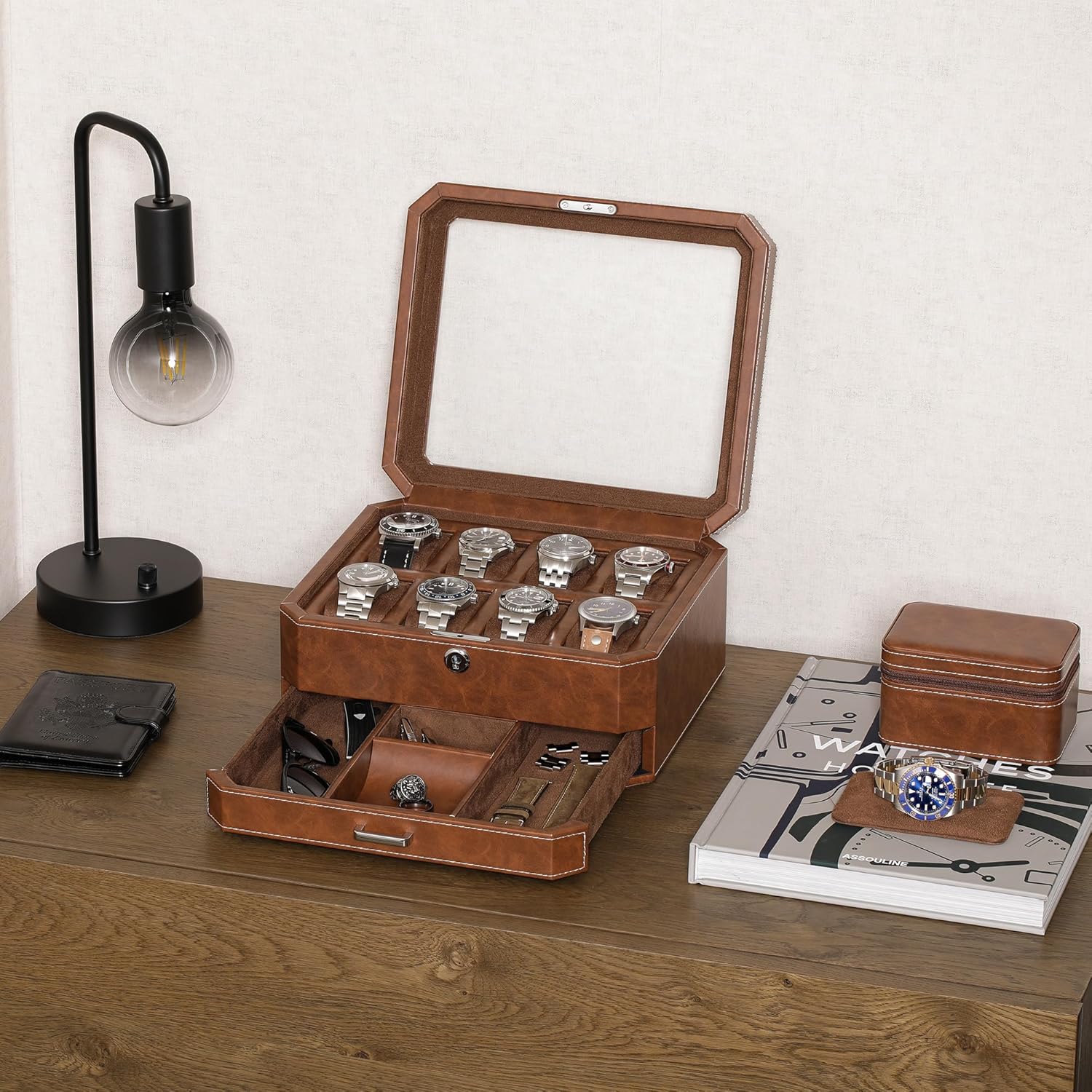 8 Slot Leather Watch Box with  - Jewelry Watches For Men のレビューと価格