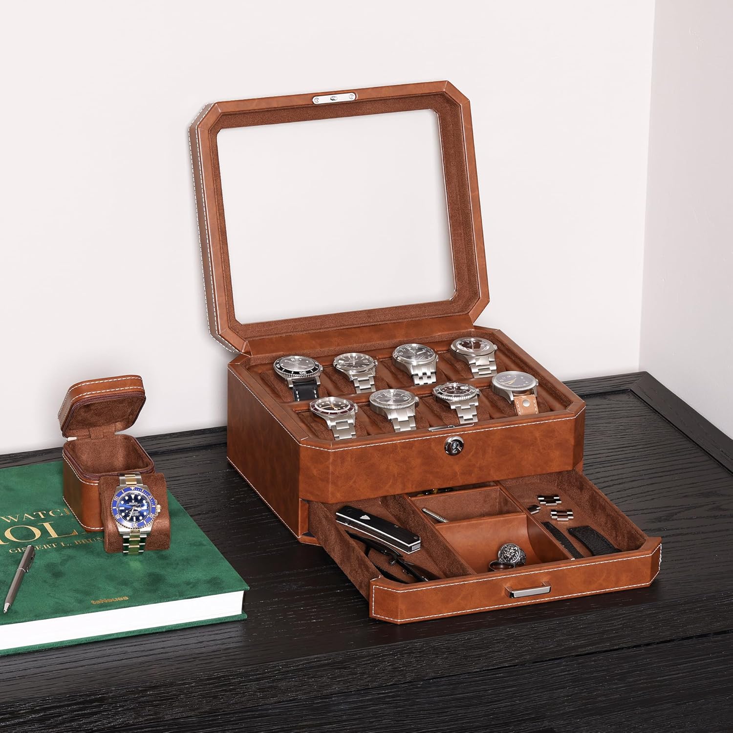 8 Slot Leather Watch Box with  - Jewelry Watches For Men のレビューと価格