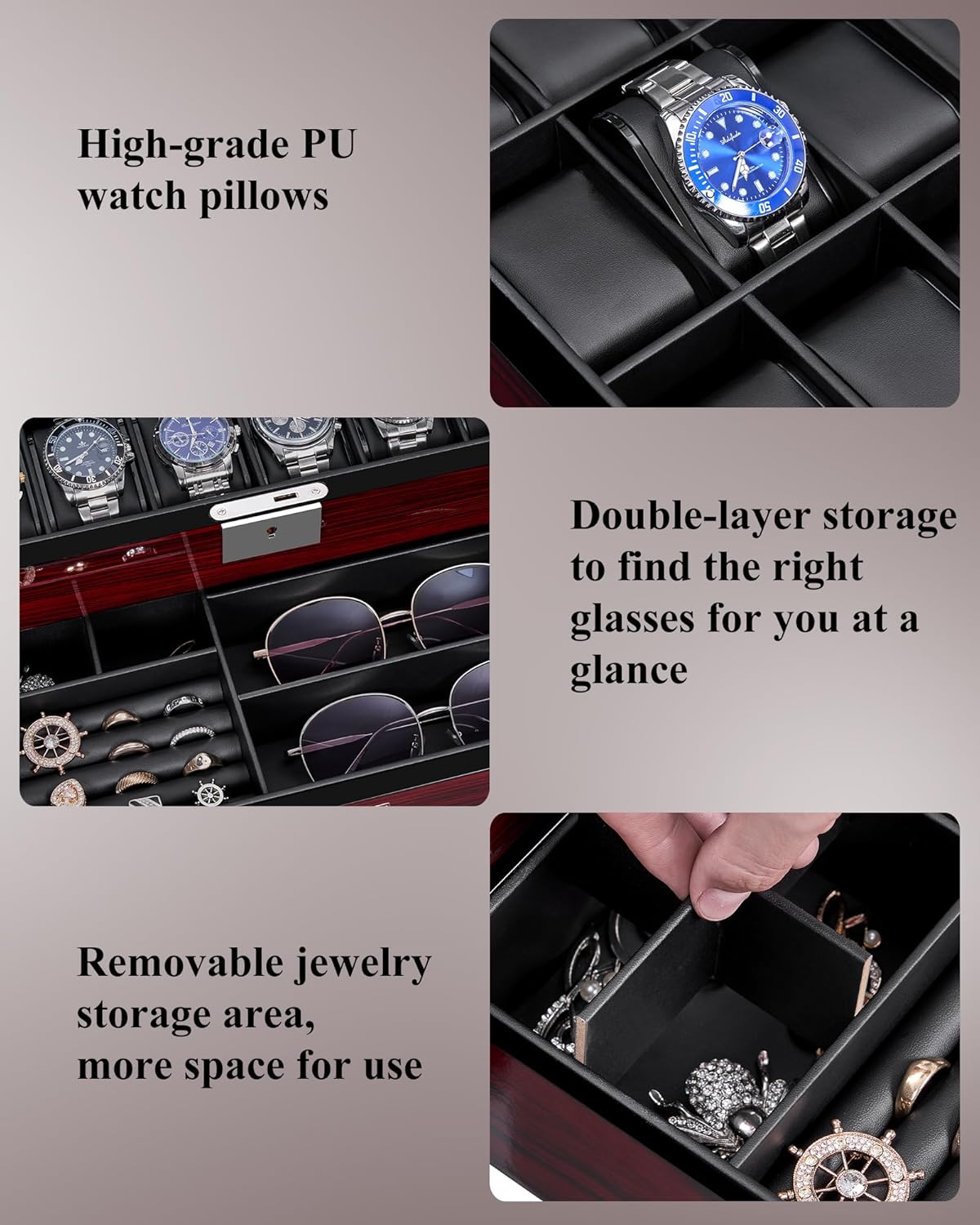 12-Slot Watch Box with Glass L - Jewelry Watches For Men のレビューと価格